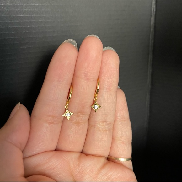 Jewelry - Sparkle Sterling Silver Gold Tone Cz Huggie Hoop Dangle Earrings 9mm